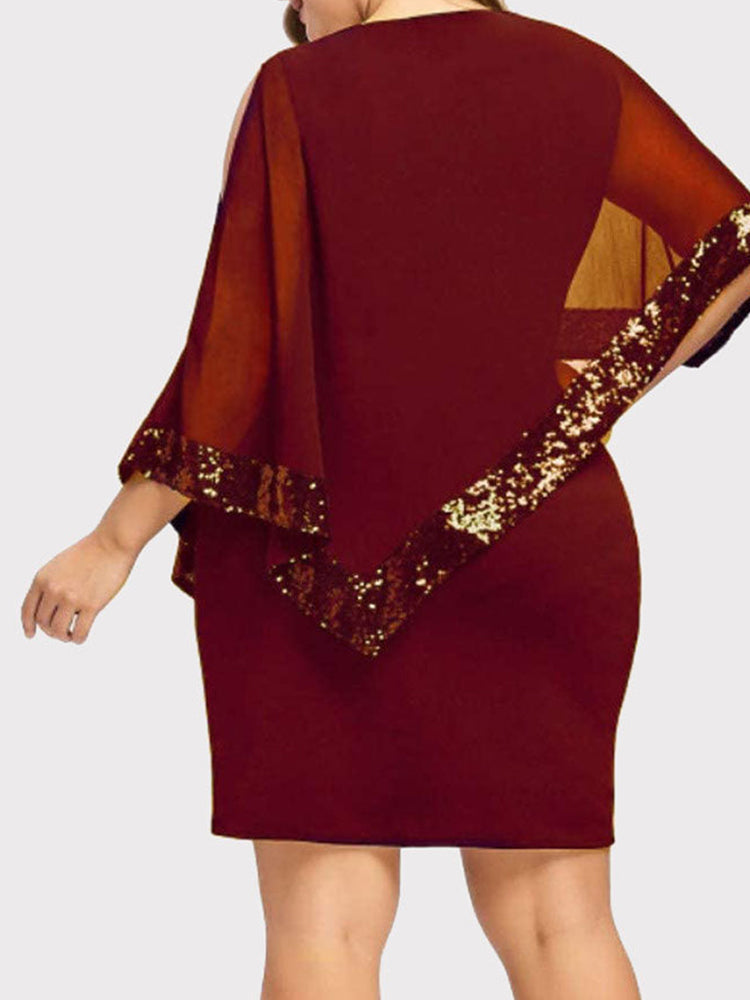 Cold Shoulder Overlay Sequins Dress