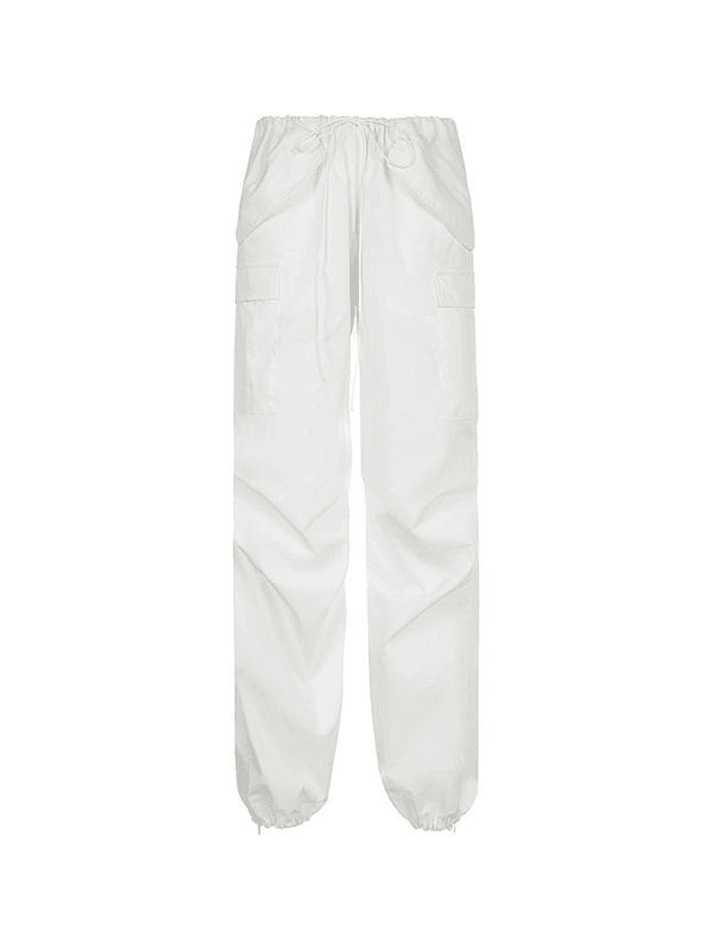 Zipper Low Waist White Cargo Pants